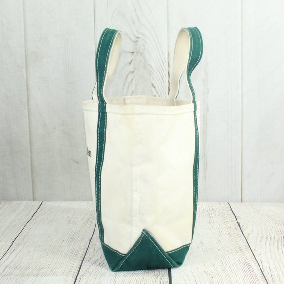 LL Bean Boat & Tote Cream Canvas Green Trim Embroidered Tote Handbag - Picture 2 of 9